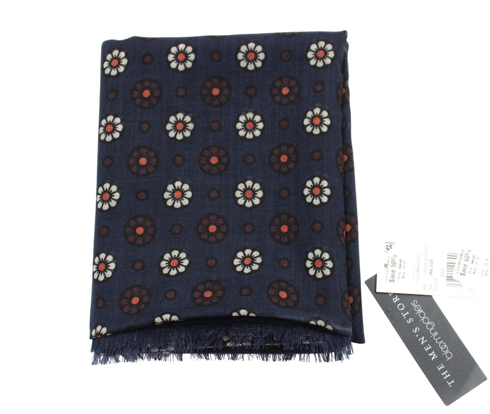 $198 Men's Store Bloomingdale's Scarf Mens Navy Floral Medallion 100% Wool Italy